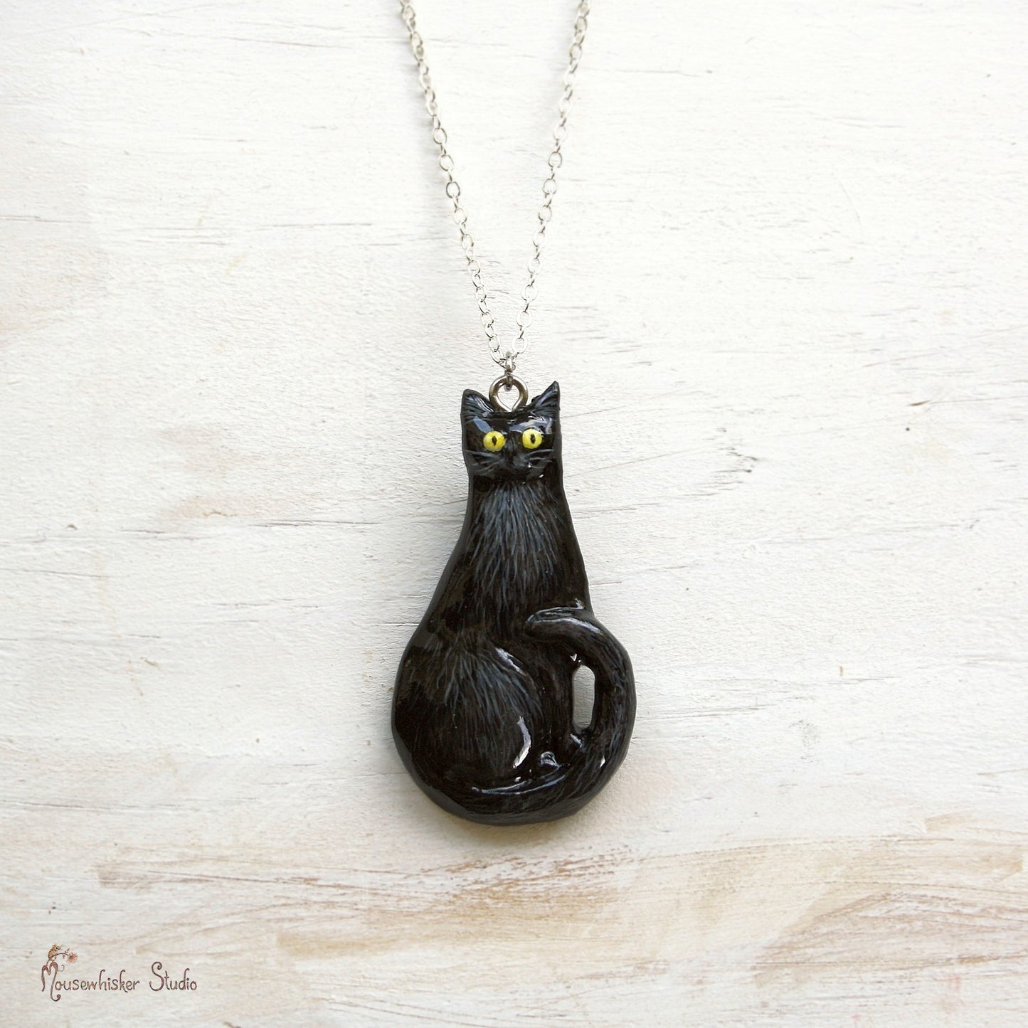 Black Cat Pendant - Hand painted Jewellery