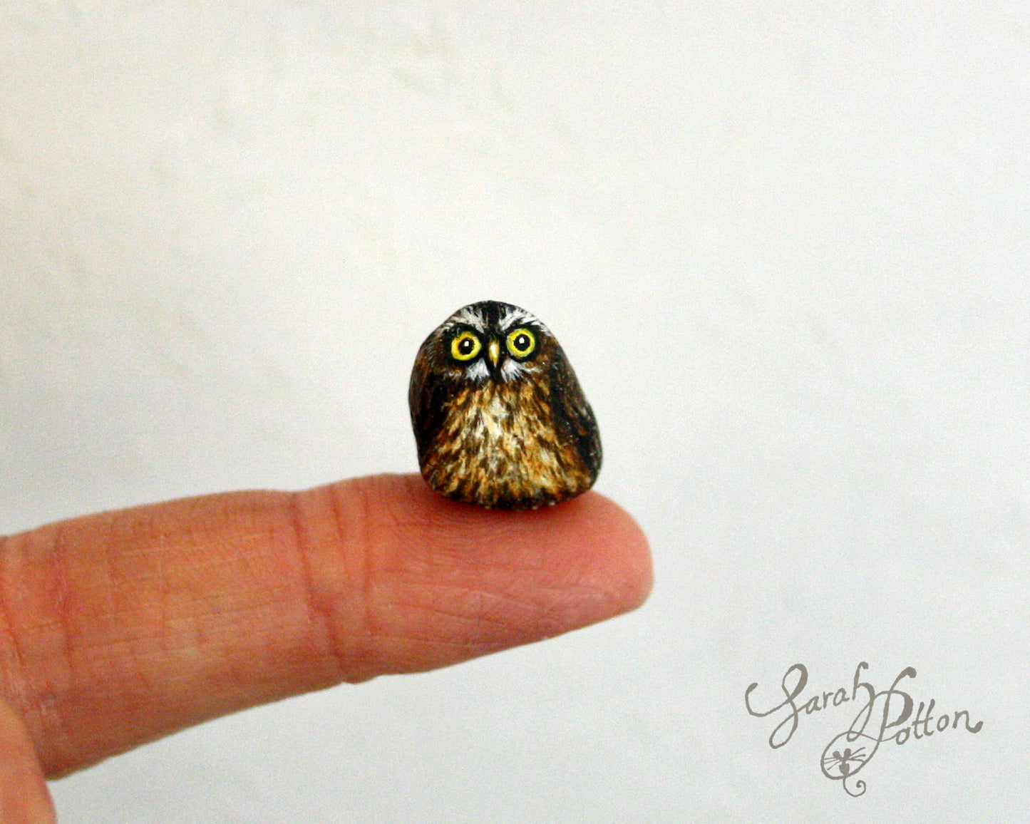 Micro Morepork - NZ Owl Painted Pebble