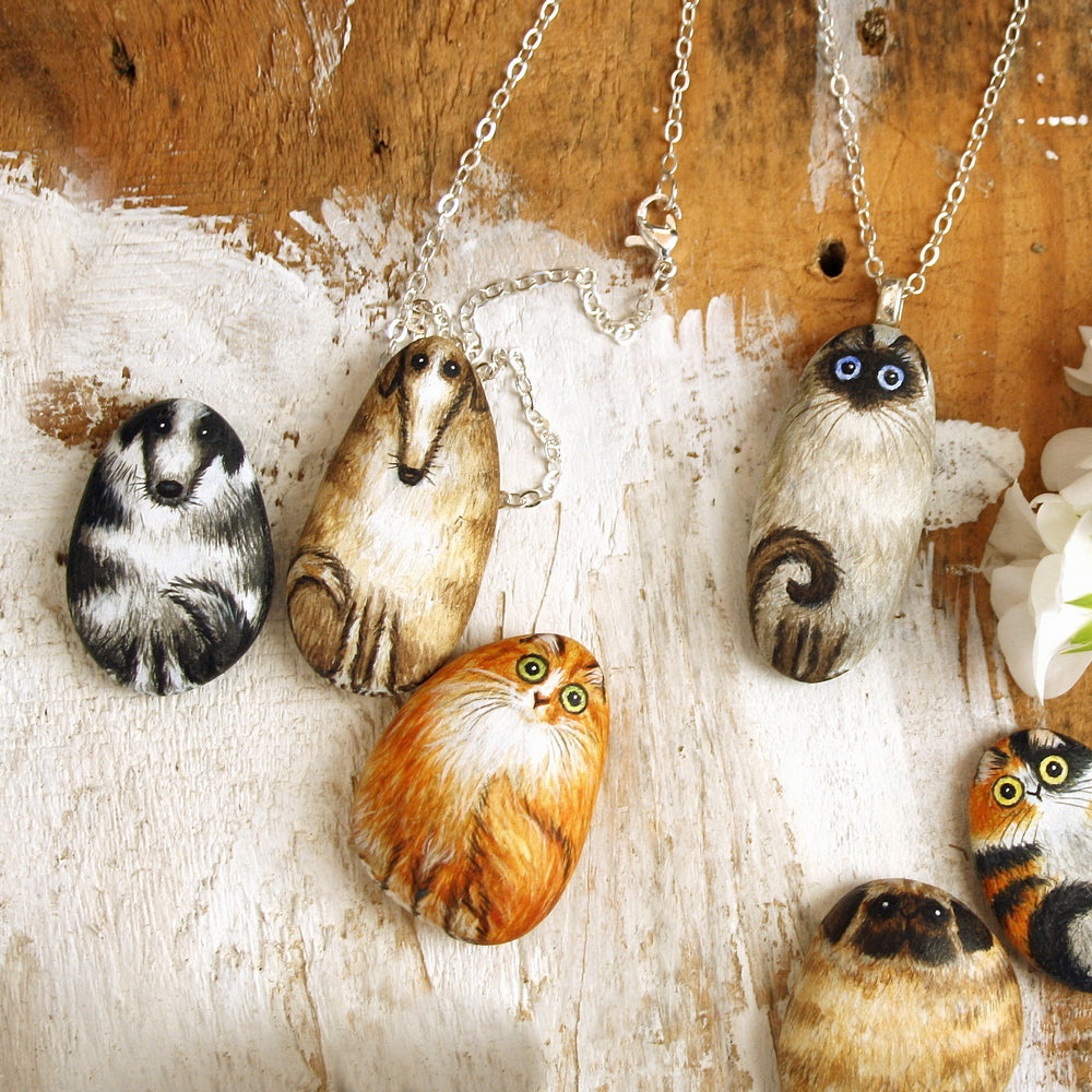 Cat & Dog Pins - Animal Pebble Brooches for Sale in NZ