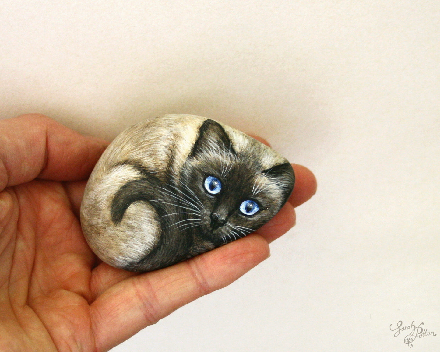 Siamese Cat Painted Stone