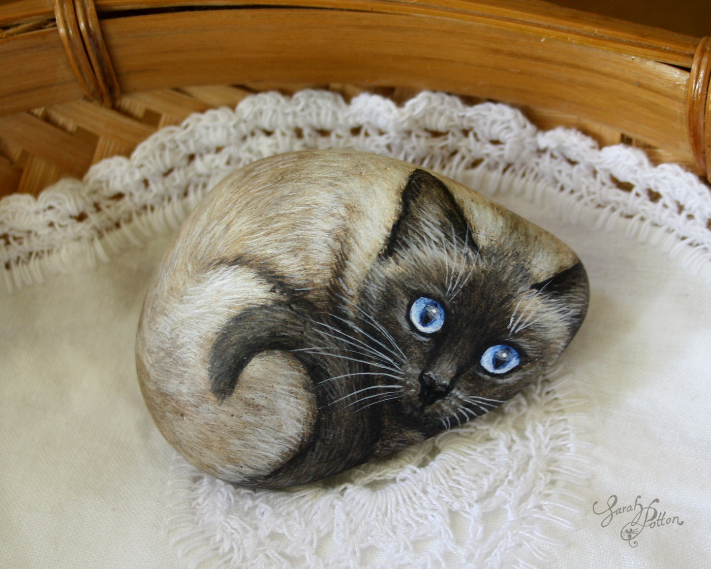 Siamese Cat Painted Stone