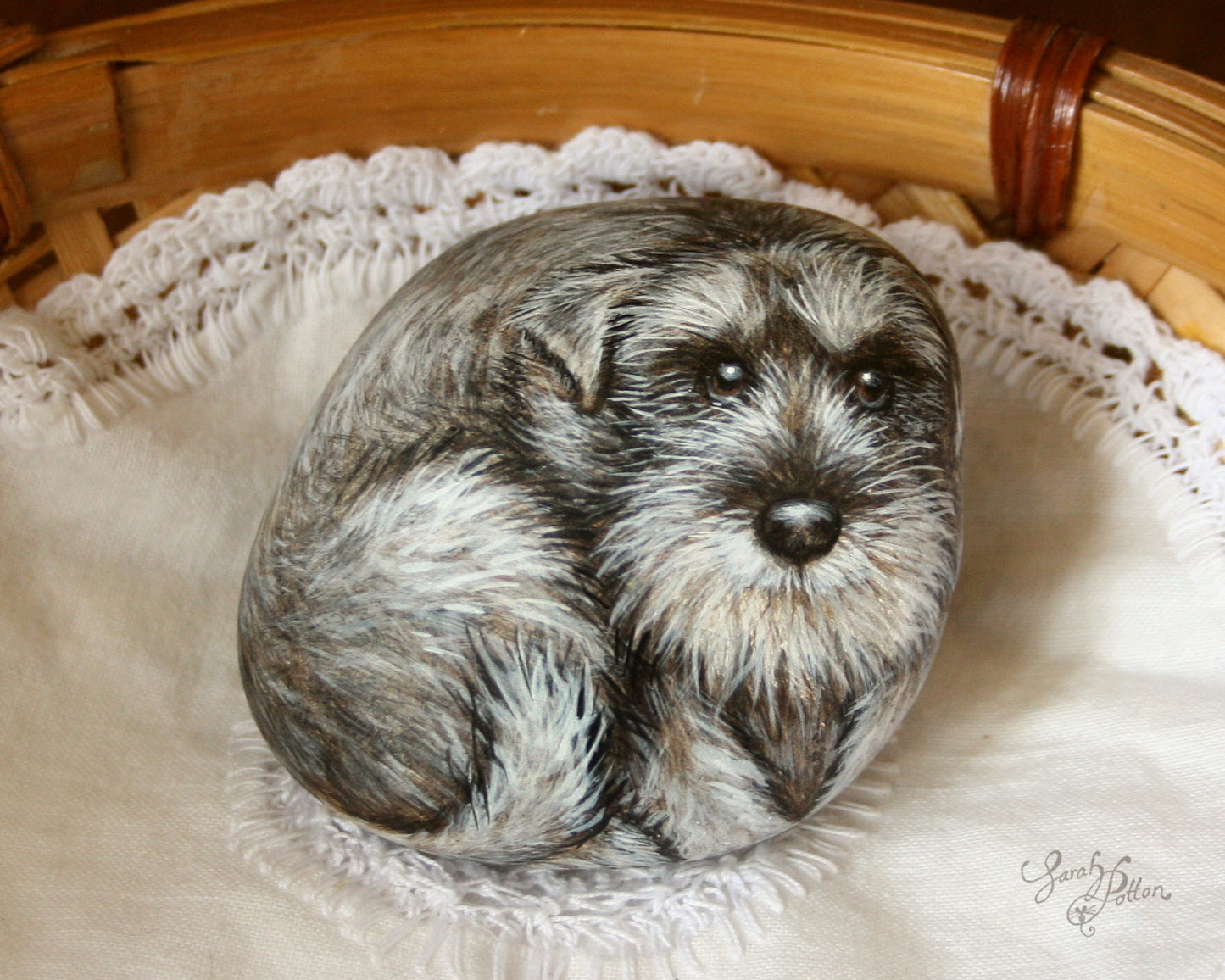 Dog Painted Stone - Miniature Schnauzer Art