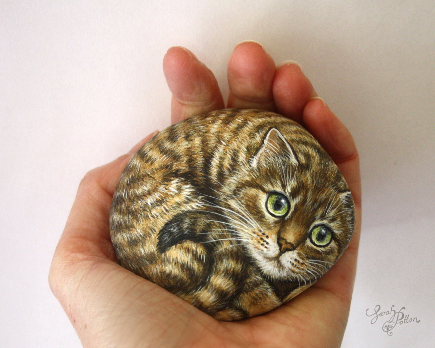 Rock Art - Brown Tabby Cat Stone Painting
