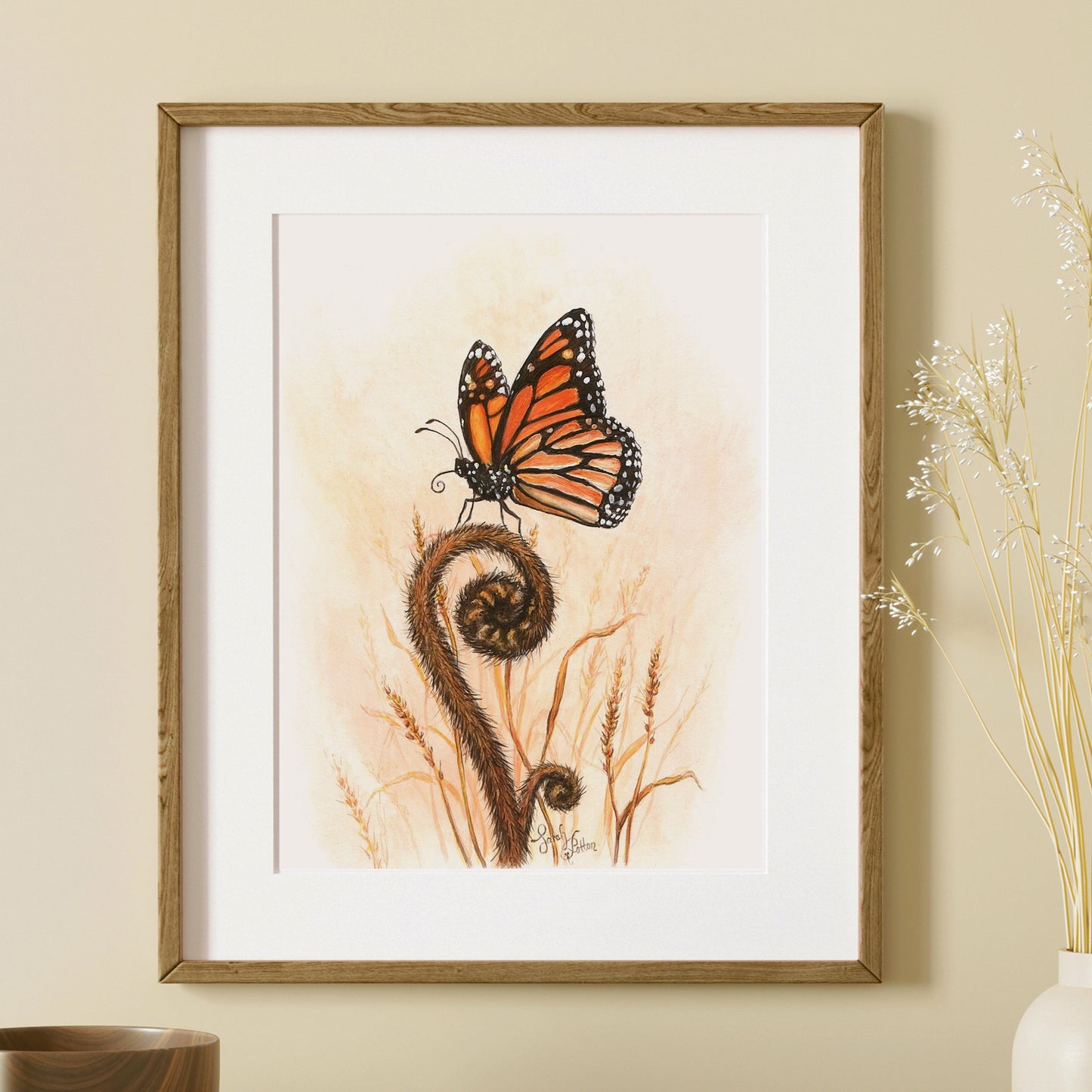Monarch Butterfly and NZ Fern Art Print - Home Wall Decor