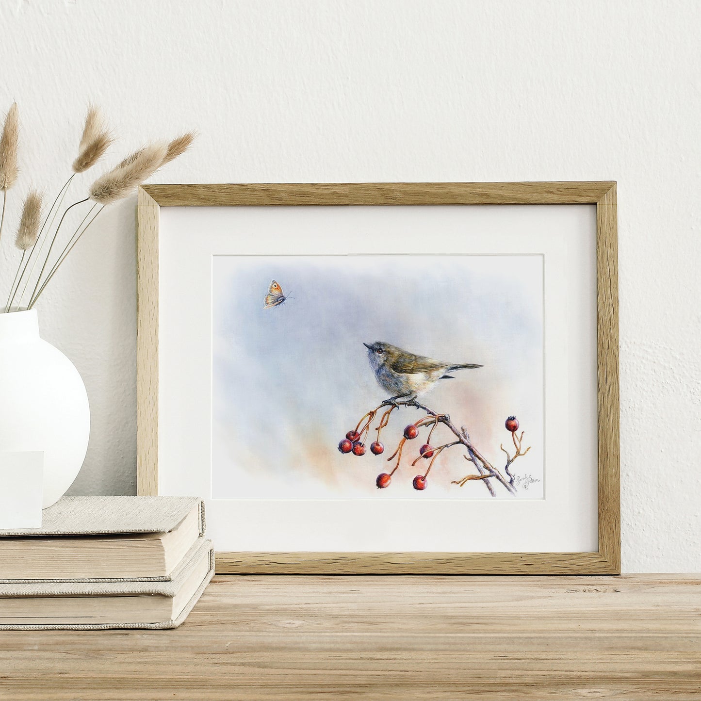 'Winter Gems' - Original Painting of Grey Warbler