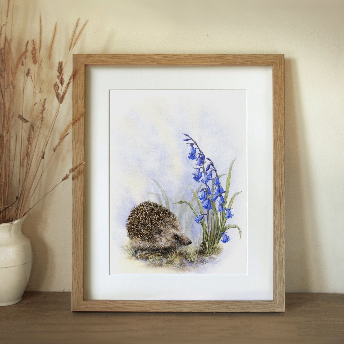 'Woodland Ramble' - Original Painting of Hedgehog & Bluebells