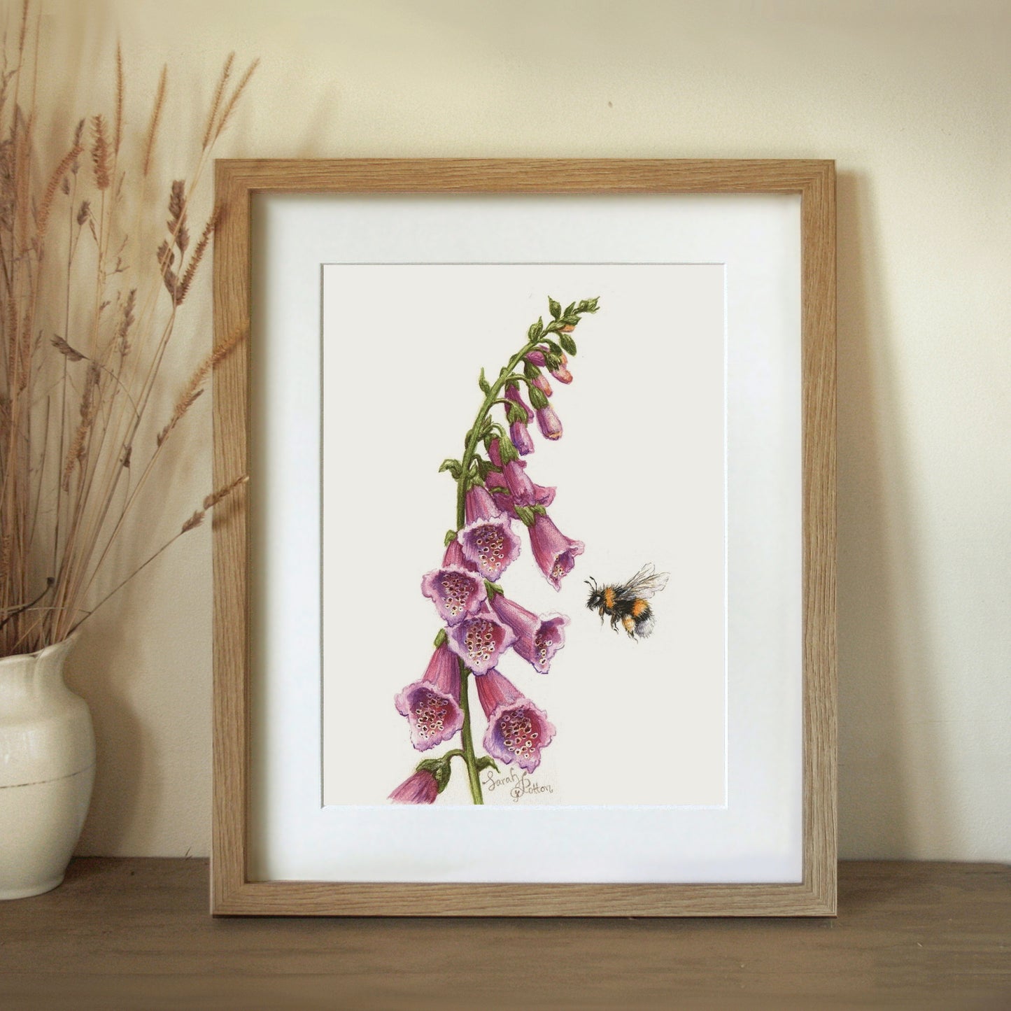 Original Painting - Bumble Bee & Foxglove Flowers