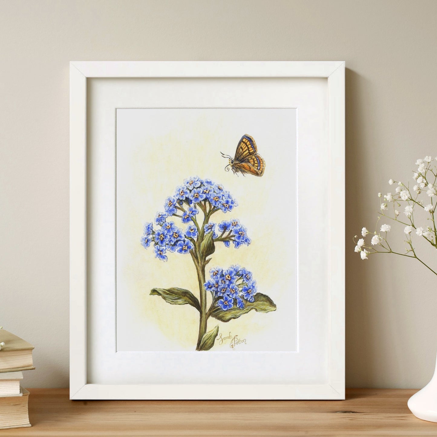 Original Painting - Chatham Island Forget-me-not & Butterfly