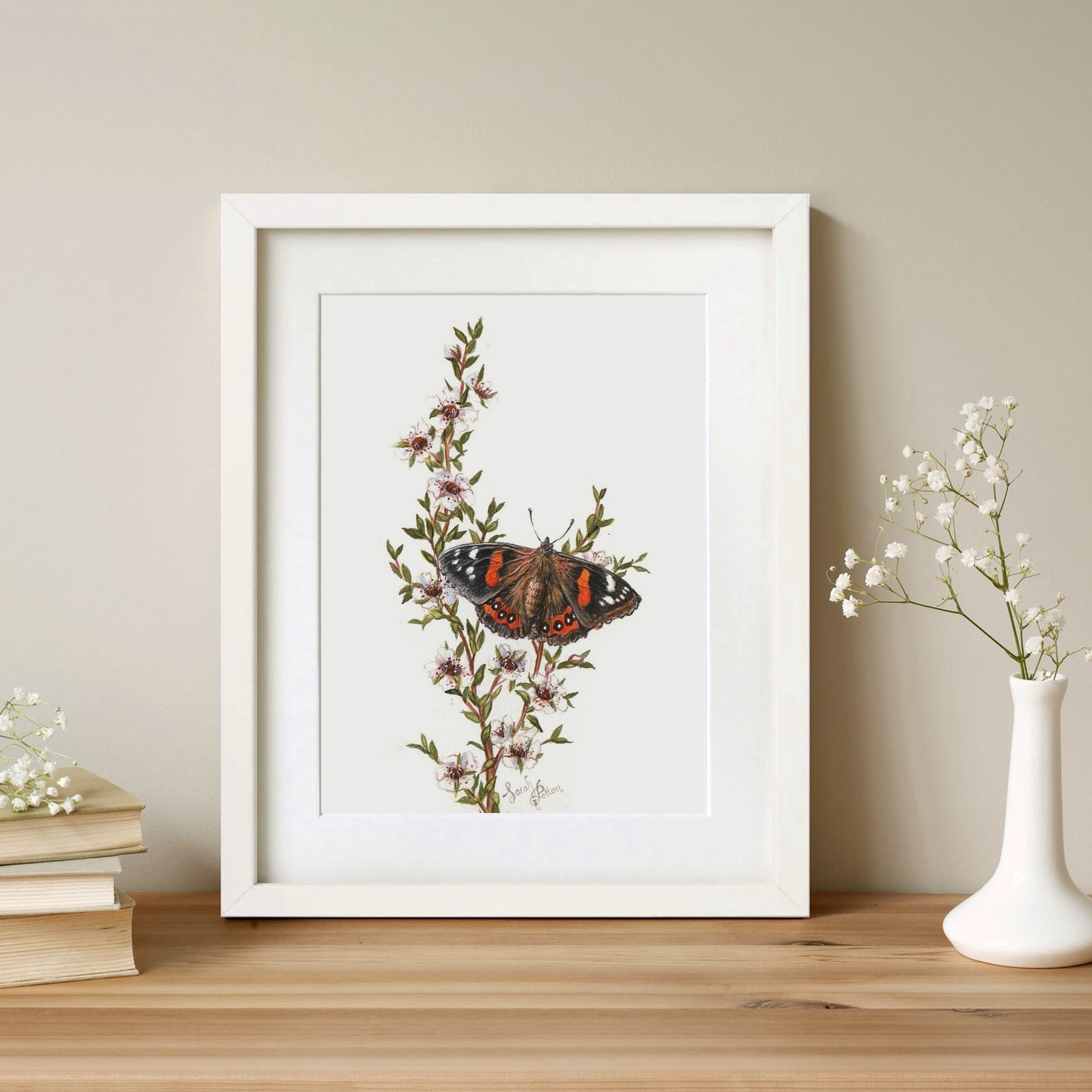 Original Painting - Red Admiral Butterfly & Manuka