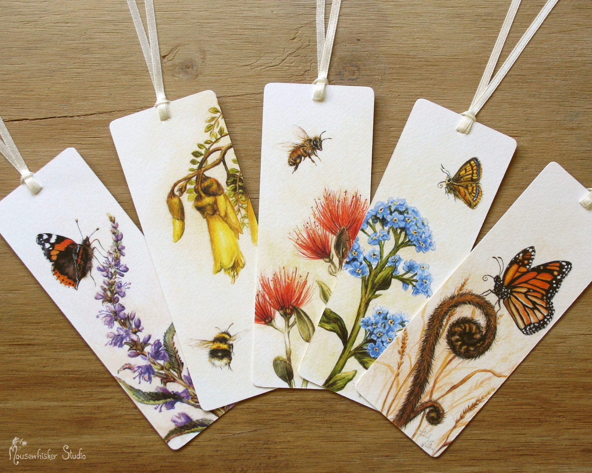 NZ Bookmarks - Flower, Butterfy & Bee Art - Native Botanical