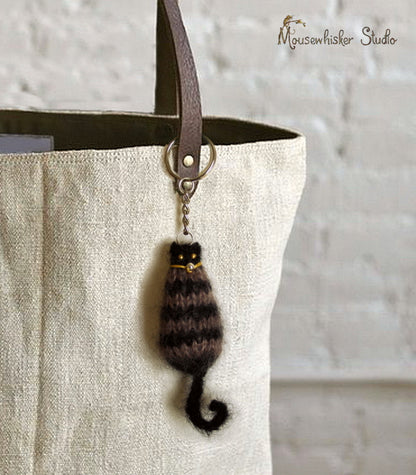Hand Knitted Fluffy Cat Keyring