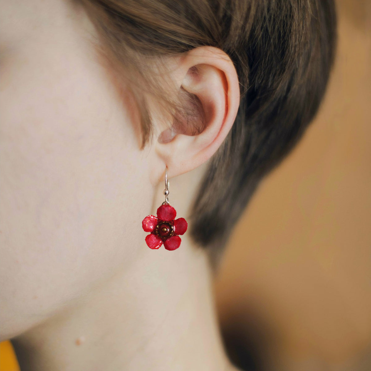 Red Manuka Flower Earrings
