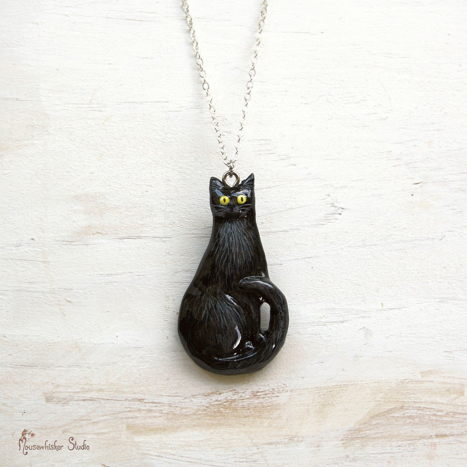 Black Cat Pendant - Hand painted Jewellery