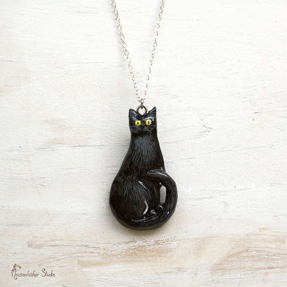Black Cat Pendant - Hand painted Jewellery