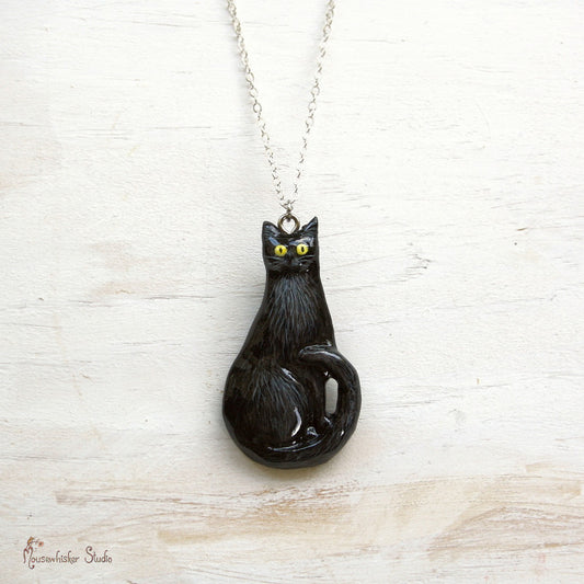 Black Cat Pendant - Hand painted Jewellery