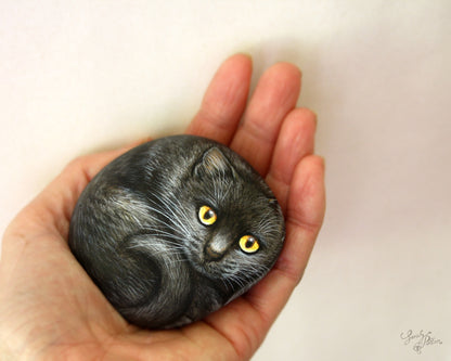 Painted Rock - Black Cat - Animal Ornament