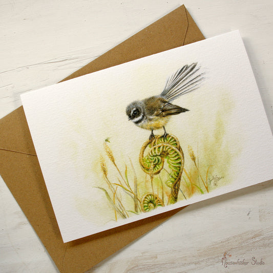 Card / Mini Print - NZ Fantail & Fern