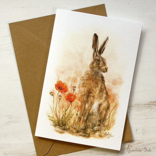 Card / Mini Print - Hare & Poppies