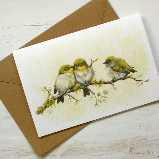 Card / Mini Print - Baby Waxeye Birds
