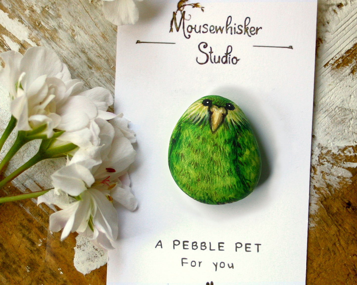 NZ Kakapo Pebble Brooch