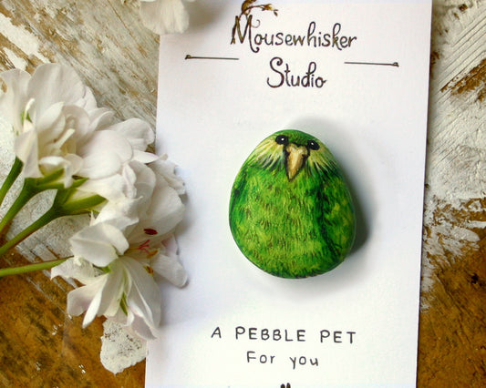 NZ Kakapo Pebble Brooch