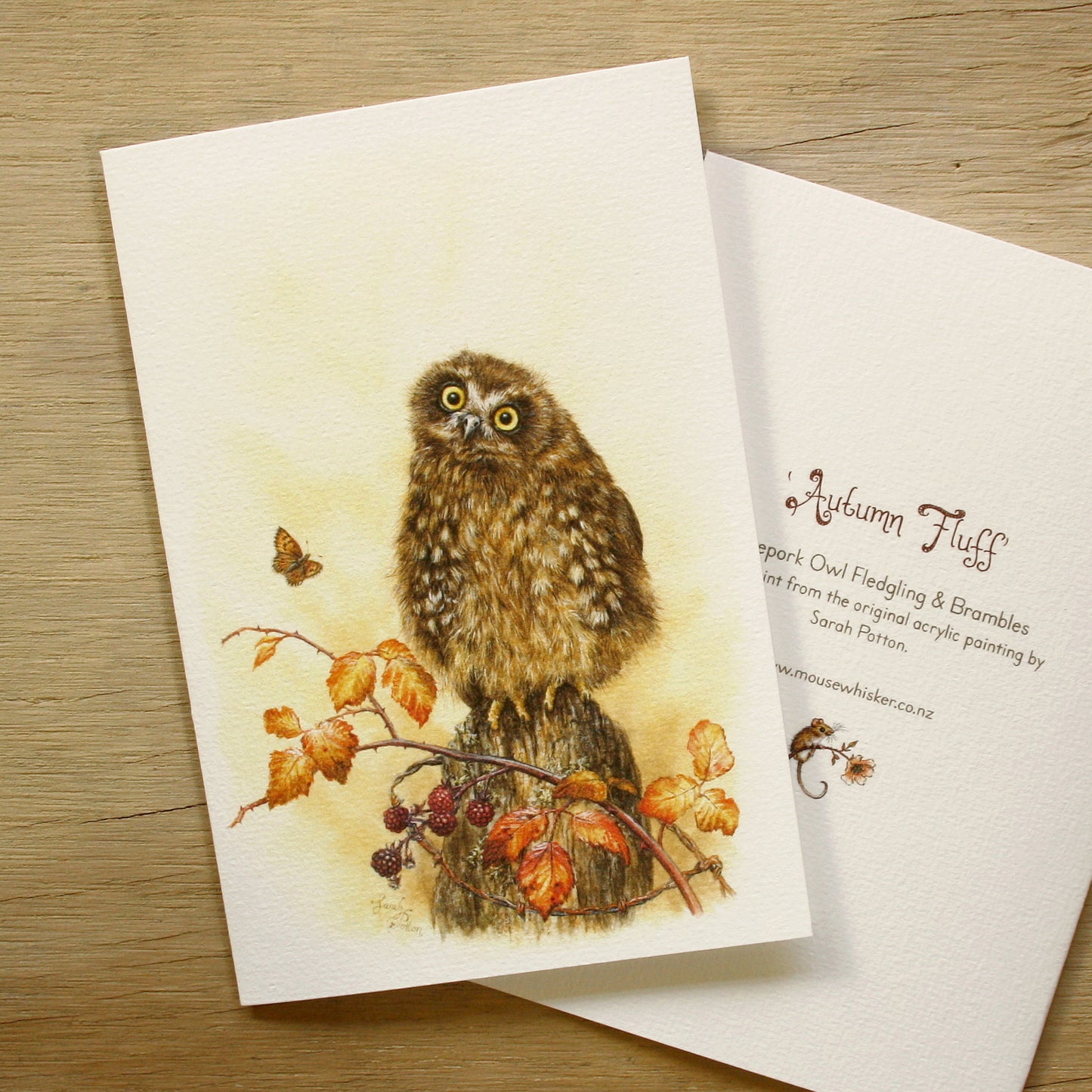 Card / Mini Print - NZ Ruru Owl & Brambles