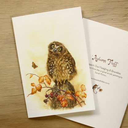 Card / Mini Print - NZ Ruru Owl & Brambles