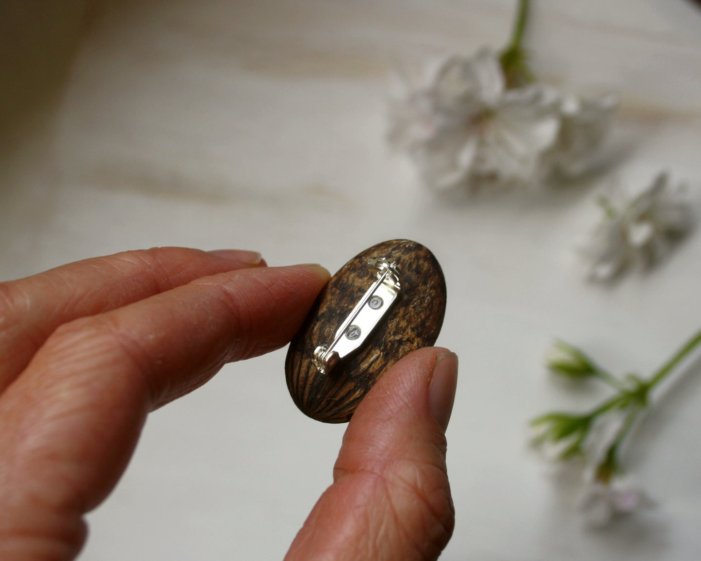 NZ Morepork Owl Pebble Brooch