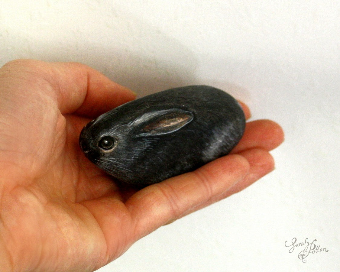 black rabbit painted rock
