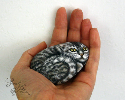 Painted Stone - Grey Tabby Cat