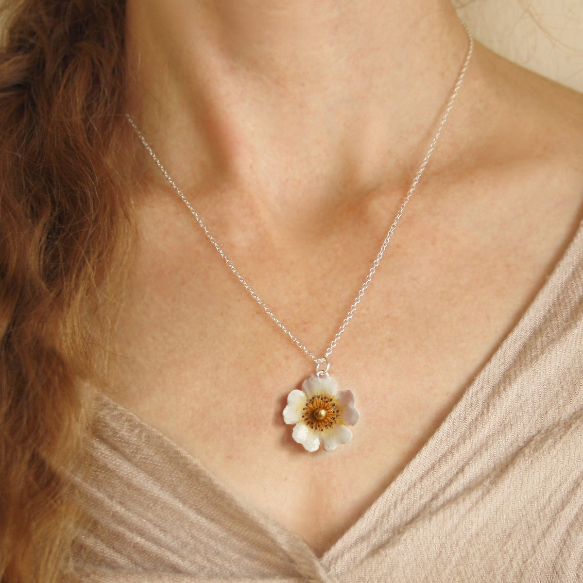 White Wild Rose Necklace