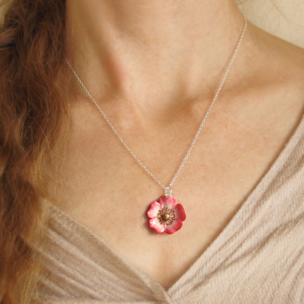 Pink Wild Rose Necklace