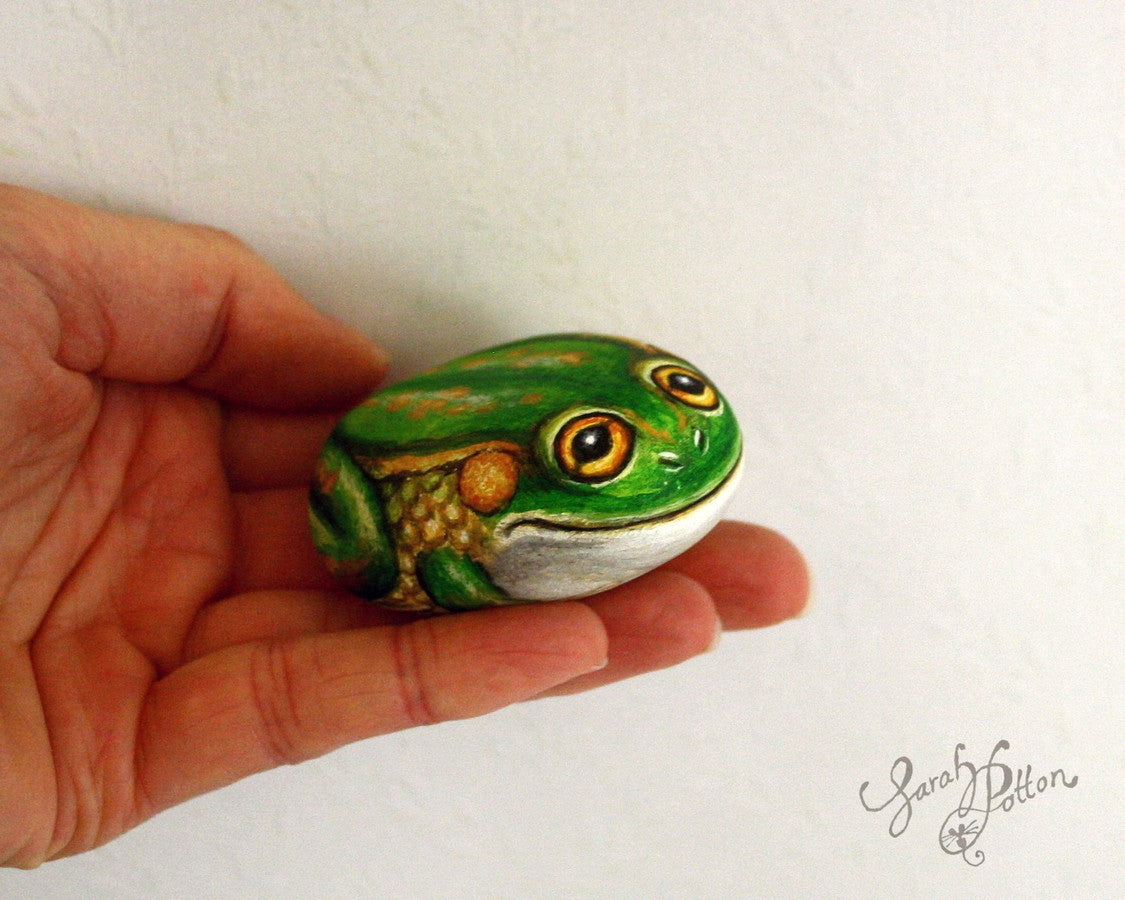 frog painted stone 