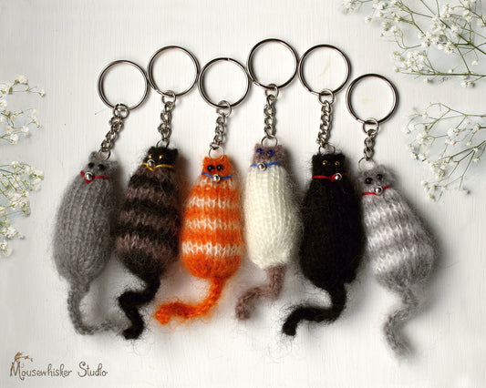 Hand Knitted Fluffy Cat Keyring