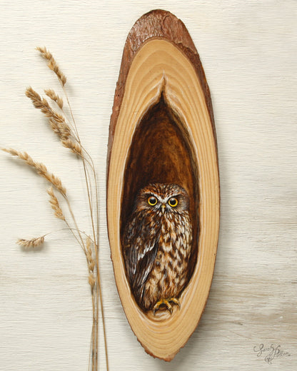 NZ Morepork Painting on Wood