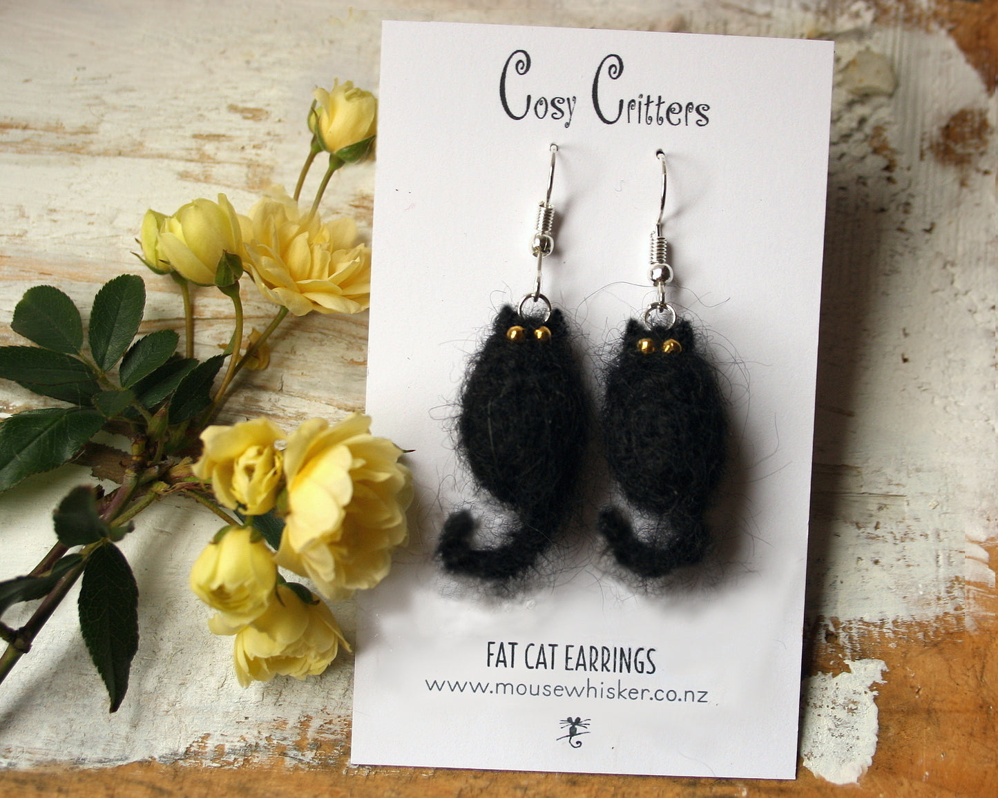 Black Crocheted Cat Earrings
