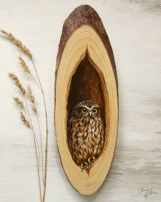 Ruru Owl Original Art on Wood - Unique Bird Gift