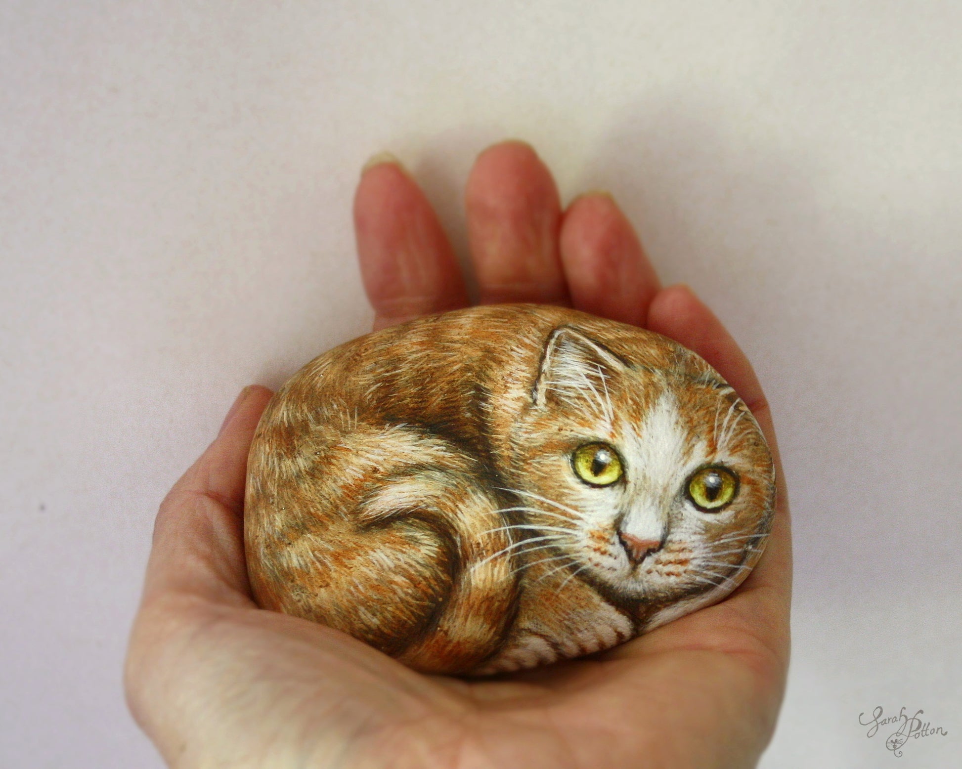 Ginger Tabby Cat Painted Rock - Animal Ornament