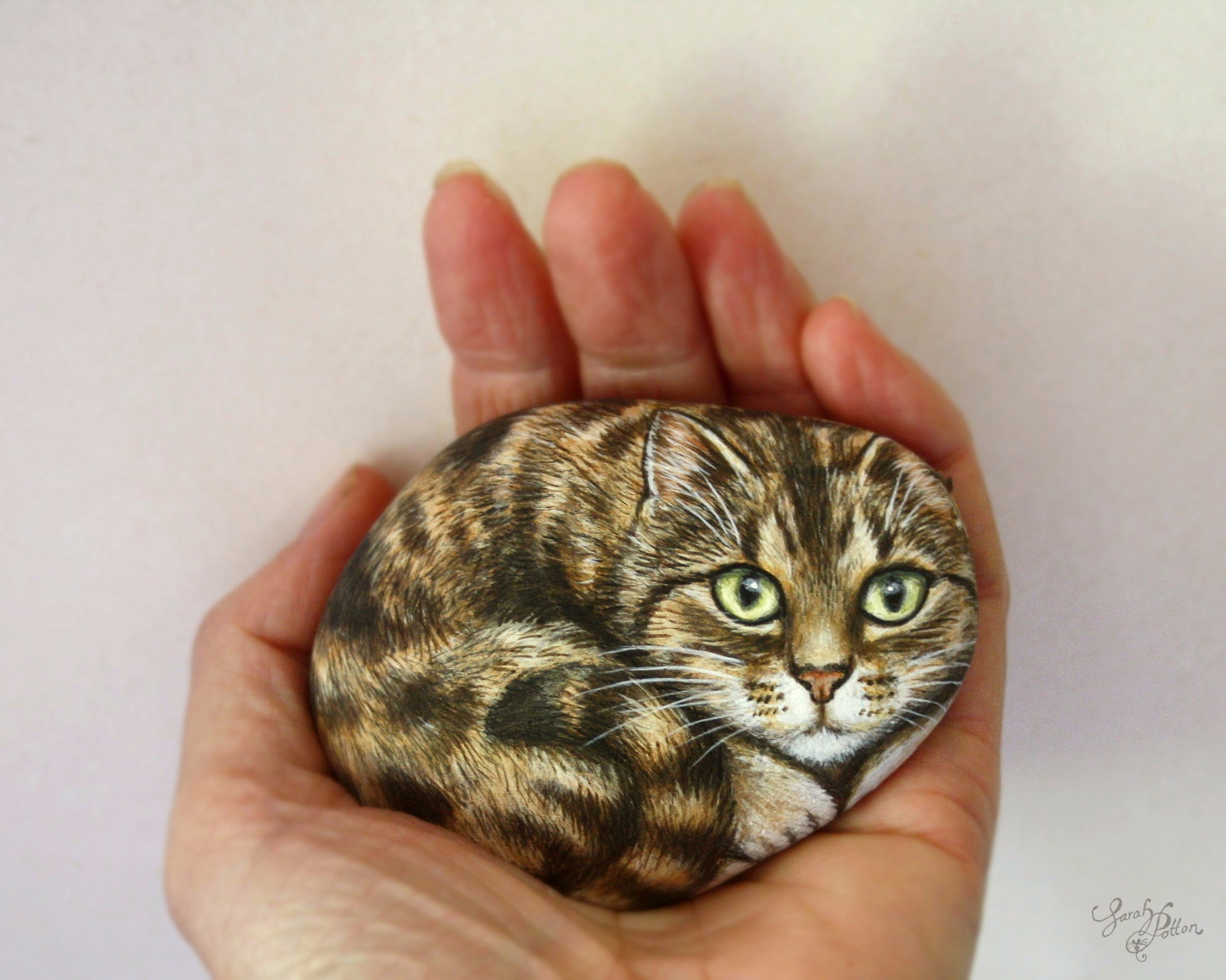 Brown Tabby Cat Painted Rock