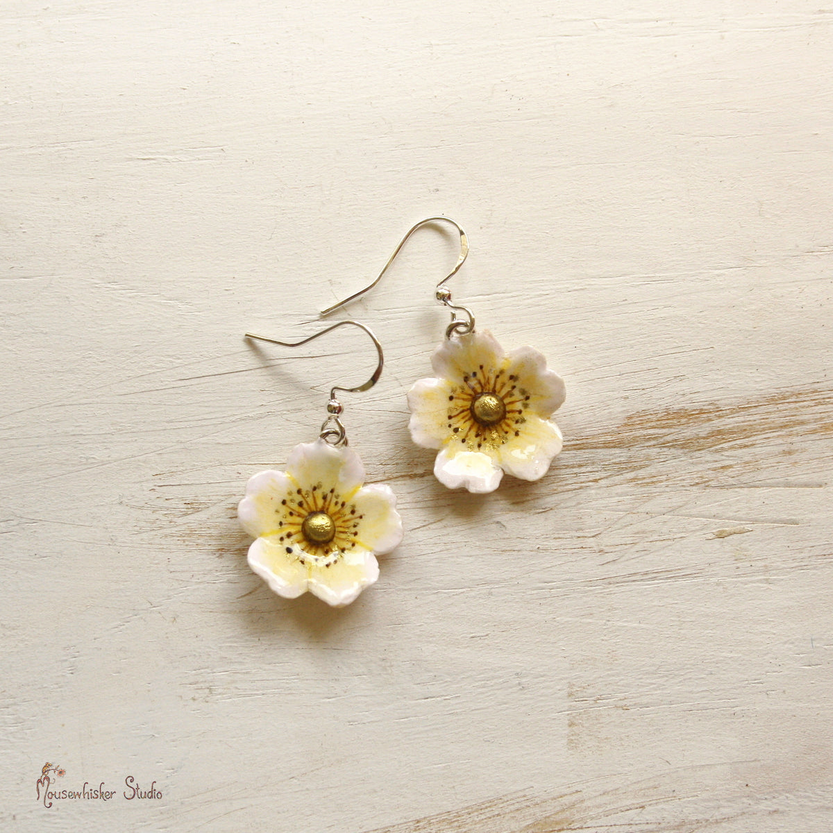 White Wild Rose Earrings