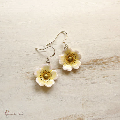 White Wild Rose Earrings