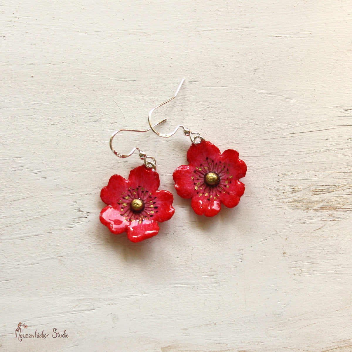 Red Wild Rose Earrings
