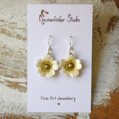 White Wild Rose Earrings