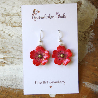 Red Wild Rose Earrings