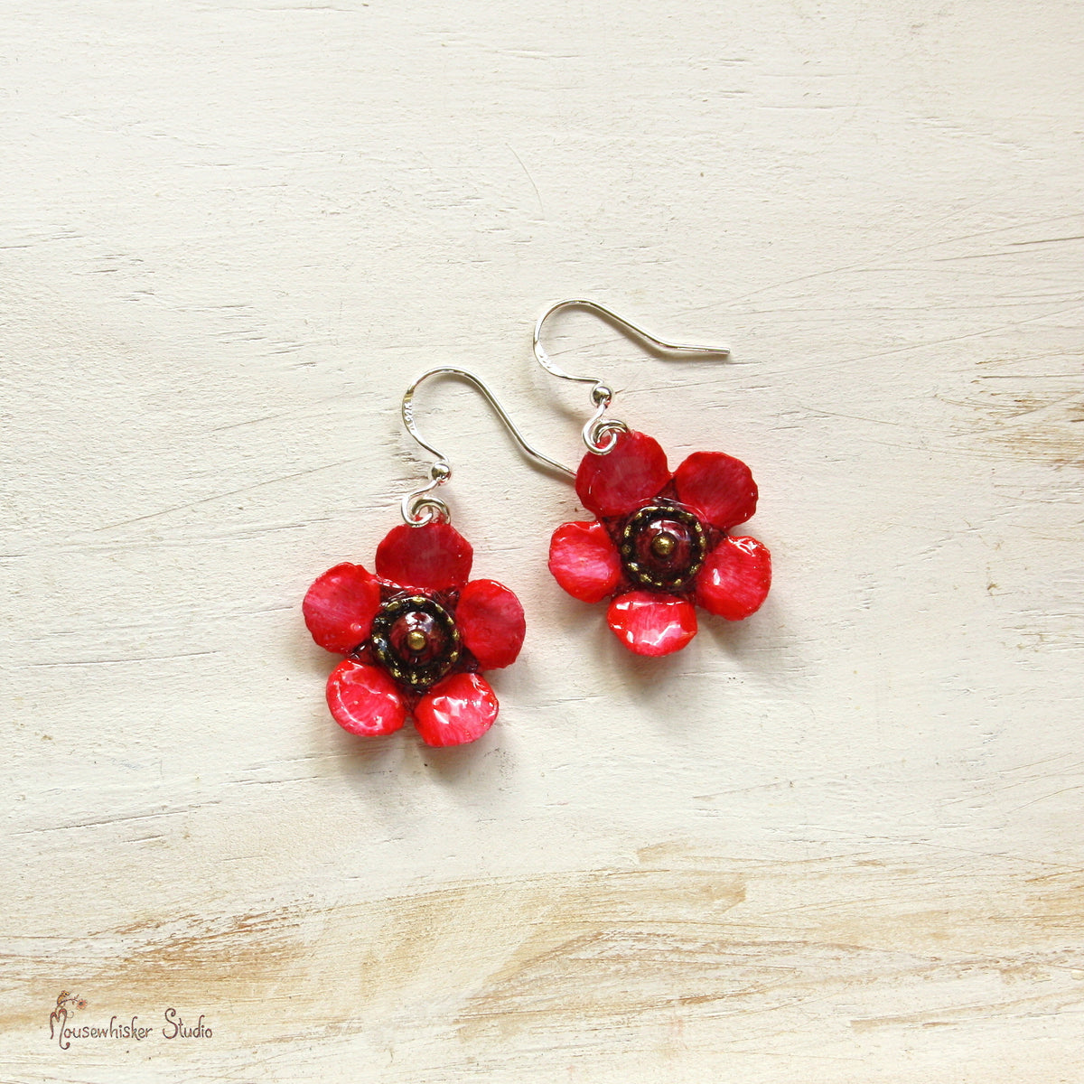 Red Manuka Flower Earrings