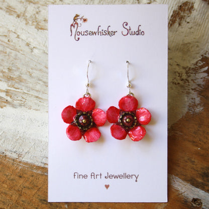 Red Manuka Flower Earrings