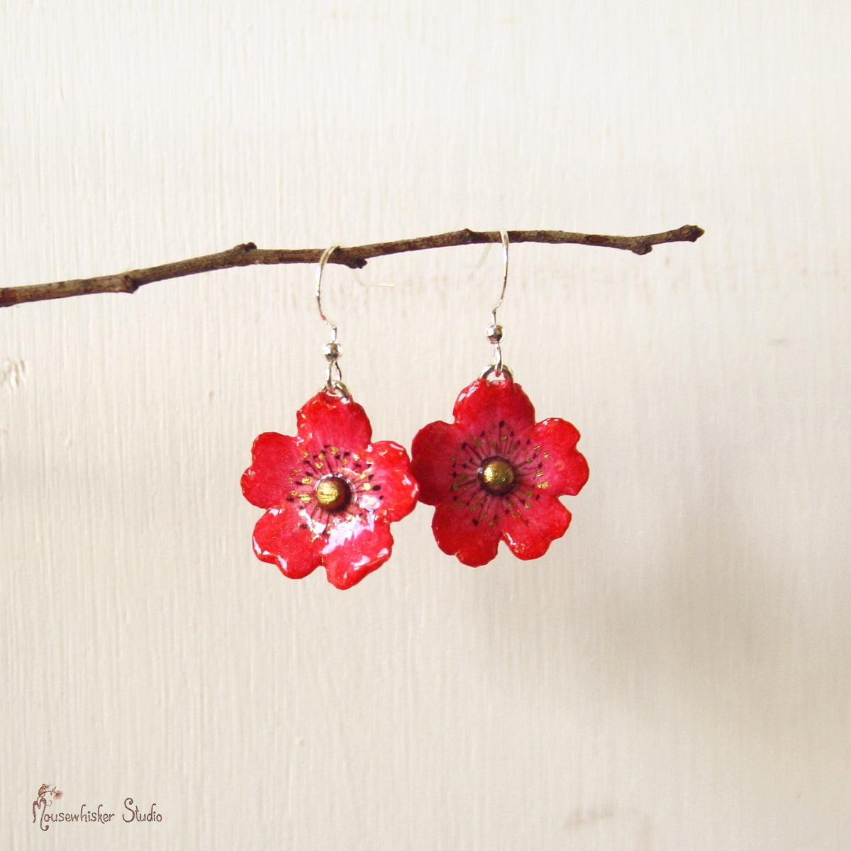 Red Wild Rose Earrings