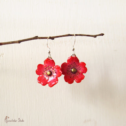 Red Wild Rose Earrings