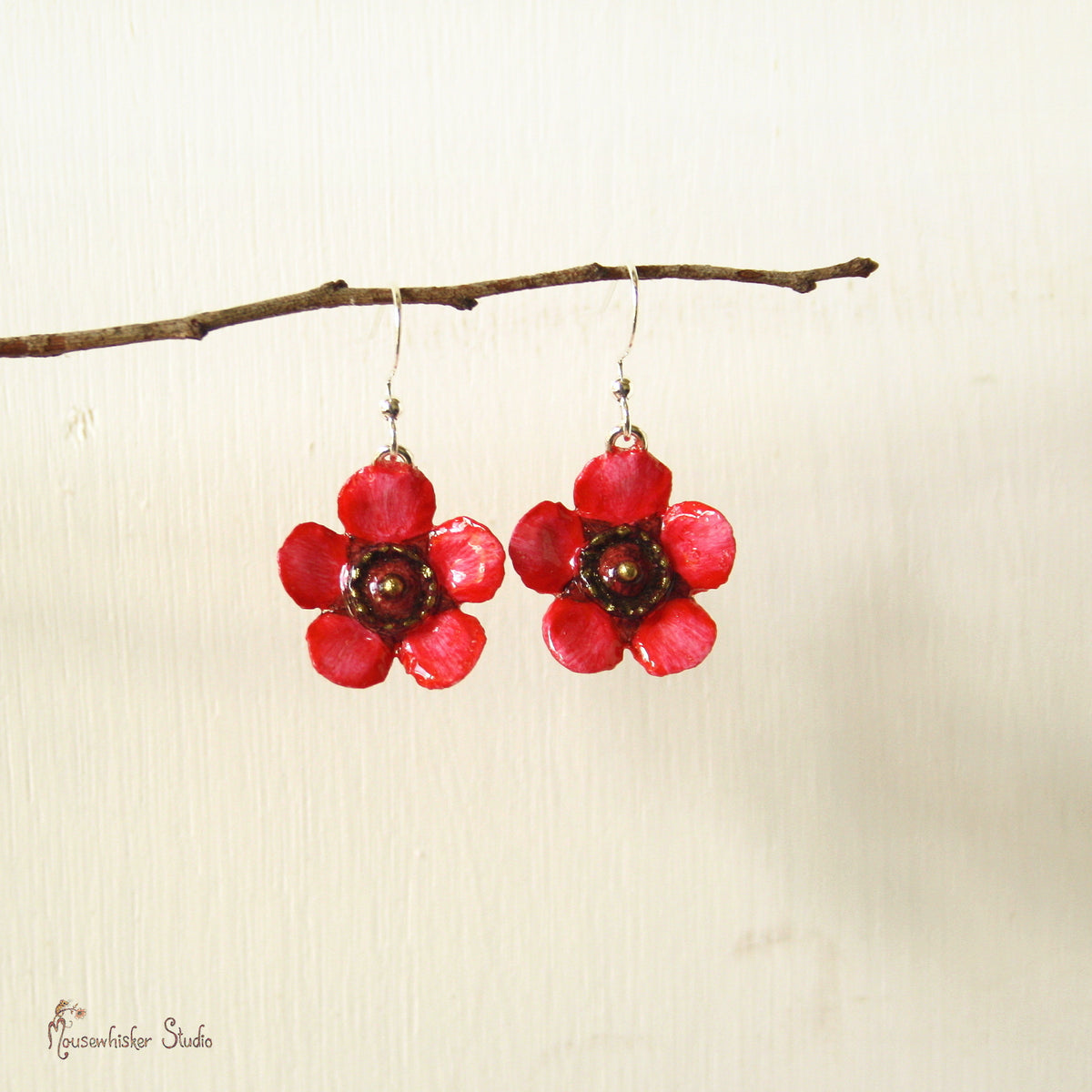 Red Manuka Flower Earrings