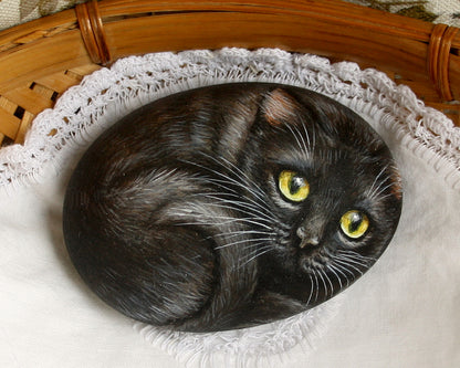 Painted Stone - Black Cat